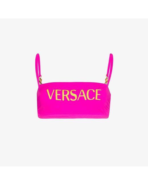 Versace Pink Logo Print Bikini Top