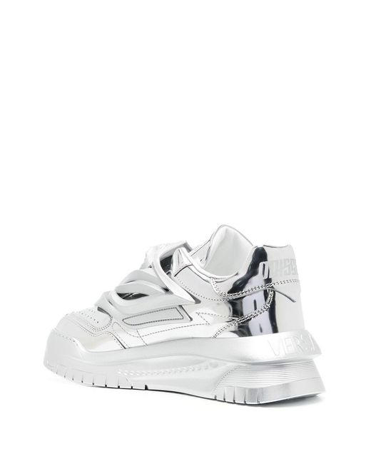 Versace White Silver Odissea Laminated-leather Sneakers for men