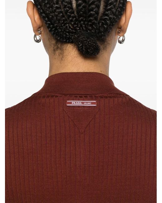 Prada Brown Ribbed Polo Top
