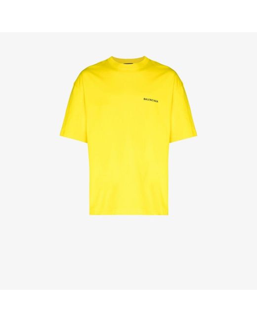 Balenciaga Yellow Logo Print Cotton T-shirt for men