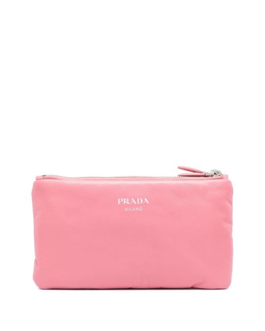 Prada Pink Dividable Logo-plaque Pouch - Women's - Nappa Leather