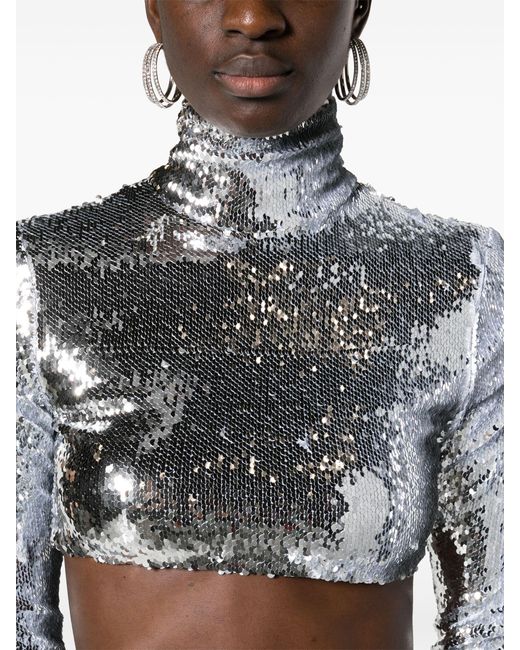 LAQUAN SMITH Black Sequinned Crop Top - Women's - Spandex/elastane/polyester/nylon