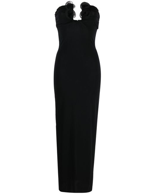 Magda Butrym Black Rose-appliqué Maxi Dress - Women's - Polyamide/spandex/elastane