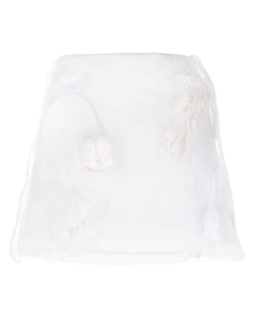 Prada White Floral-appliqué Silk Miniskirt