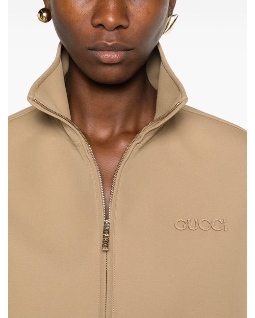Gucci Natural Beige Gabardine Bomber Jacket - Women's - Silk/cotton/wool/acetatepolyester