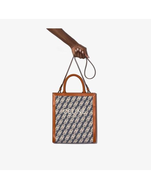 Céline Multicolor Navy And Brown Vertical Cabas Small Tote Bag