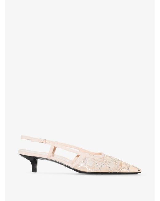 Gucci Neutral gg 35 Crystal Embellished Slingback Pumps in White