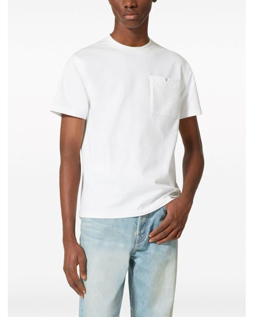 Valentino Garavani V Detail Cotton T-shirt in White for Men | Lyst