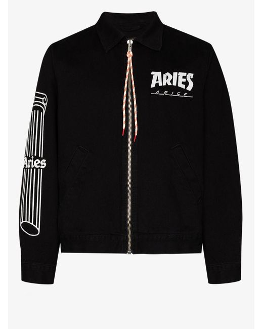 Aries Logo Print Denim Jacket in Black for Men - Lyst