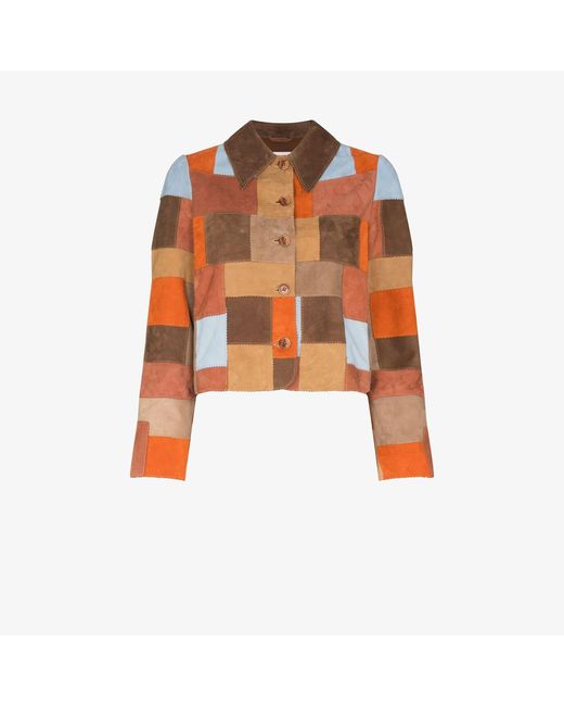 Rixo Orange Dionne Leather Patchwork Jacket