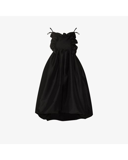 Kika Vargas Black Ramya Ruffled Silk Midi Dress