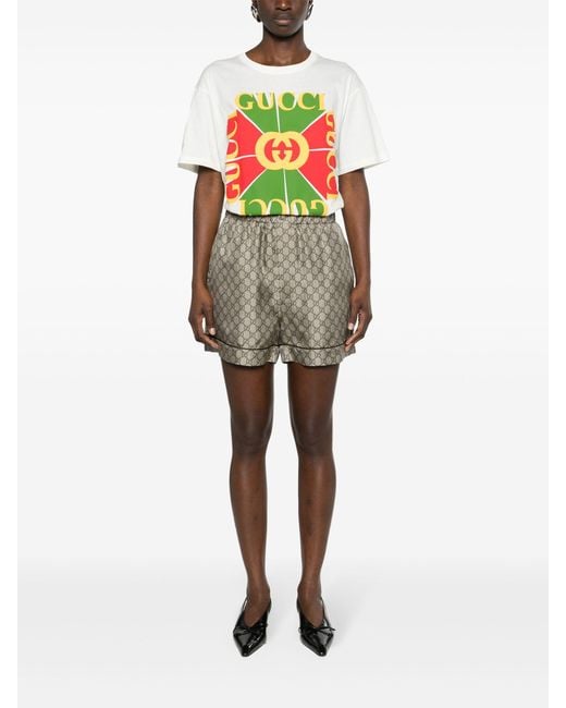 Gucci Gray Neutral gg Supreme Silk Shorts - Women's - Silk/acetate/cotton