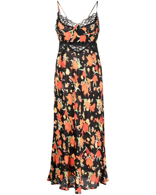 Rixo Black Amora Floral-print Midi Dress