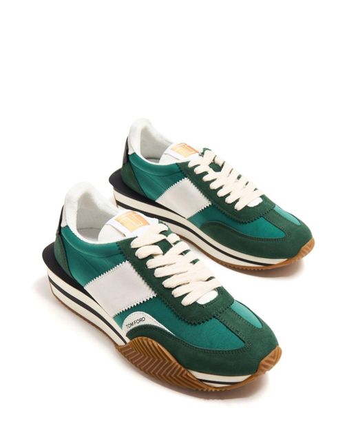 Tom Ford Green White James Panelled Sneakers - Men's - Fabric/rubber/suede for men