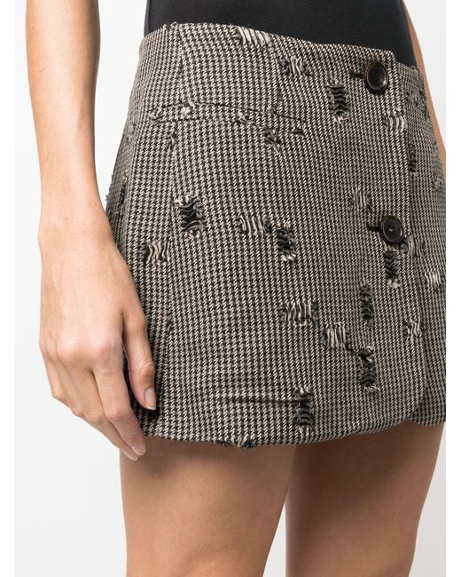 Acne Gray Houndstooth-pattern Distressed Miniskirt