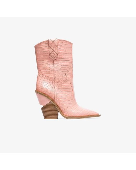 Fendi Pink Embossed Leather Cowboy Boots