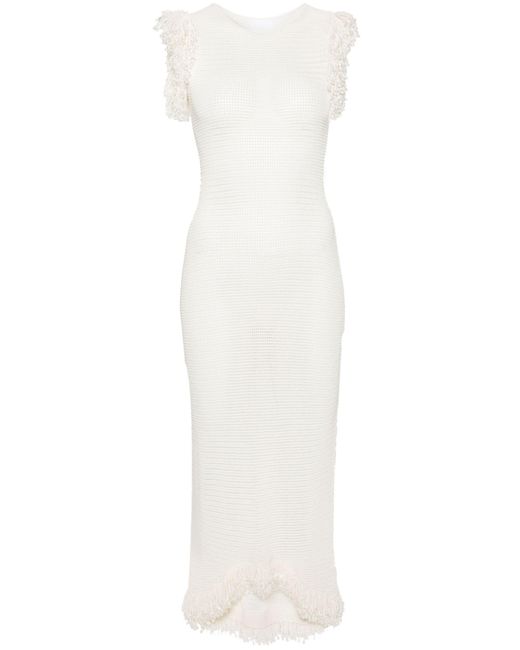 Paris Georgia White Fringed Open-knit Maxi Dress