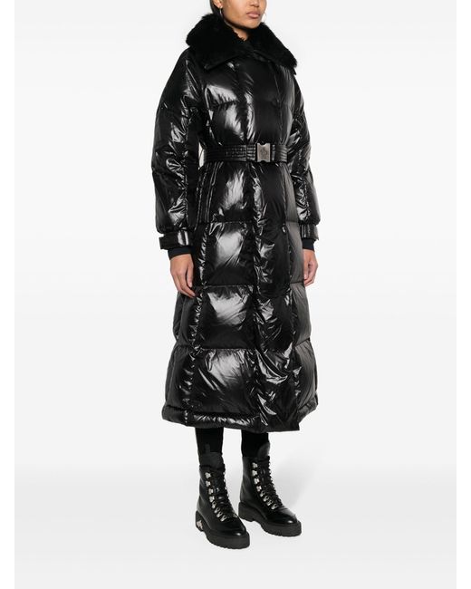 3 MONCLER GRENOBLE Black Combovin Belted Puffer Coat - Women's - Polyamide/feather Down/sheep Skin/shearling