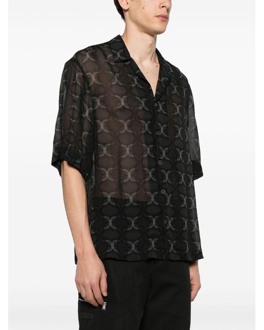 Dries Van Noten Black Printed Bowling Shirt Antracite In Viscose for men