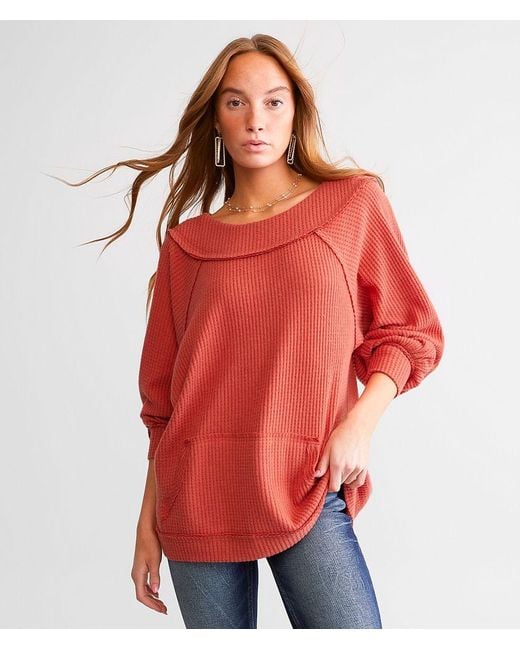 BKE Red Waffle Knit Top