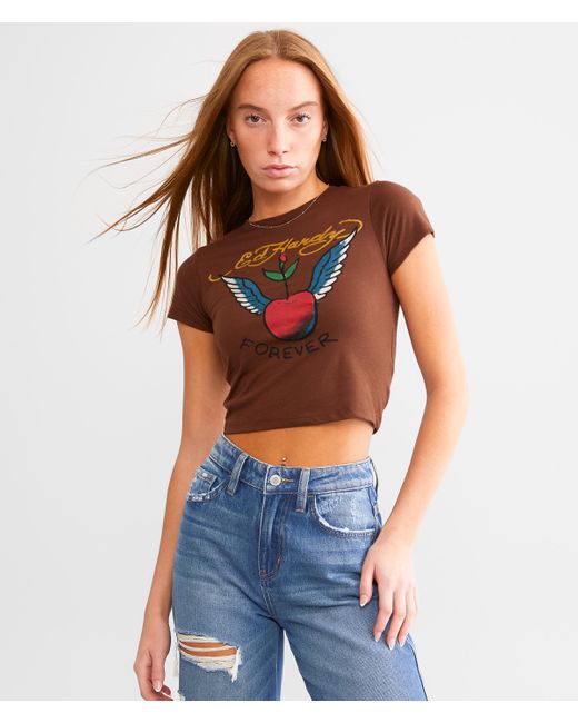 Ed Hardy Blue Cherry Wings Baby Cropped T-shirt