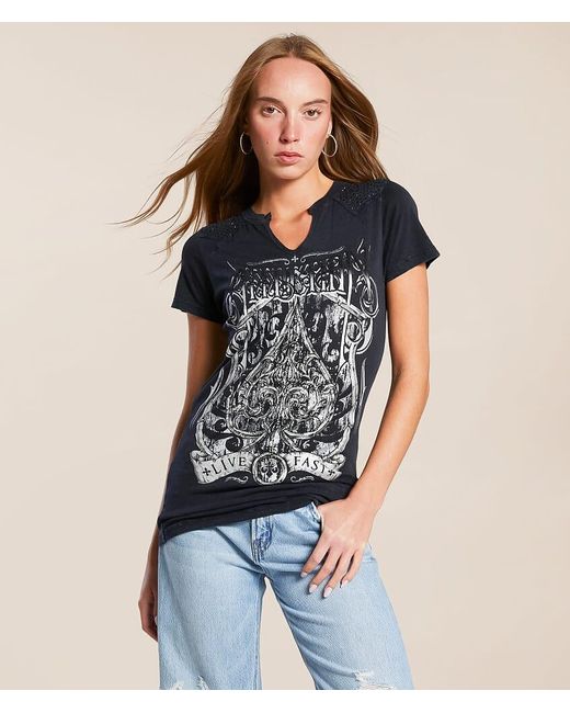 Affliction Blue Spade Split Neck T-Shirt