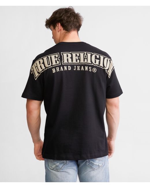 True Religion Black Relaxed Overseam Puff T-shirt for men