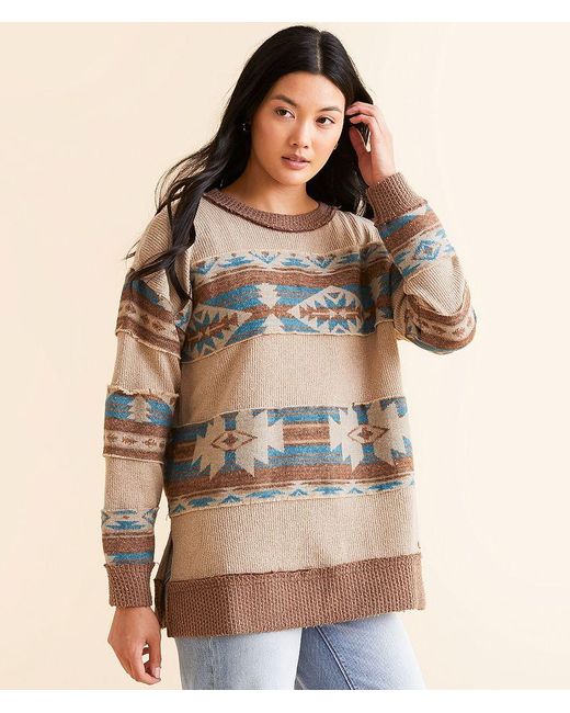 BKE Brown Aztec Oversized Pullover