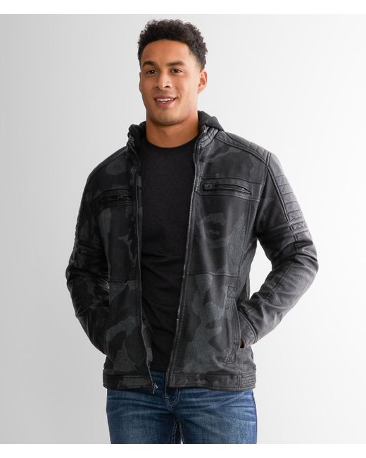 Buckle Black Faux Leather Hooded Jacket in Black for Men Lyst
