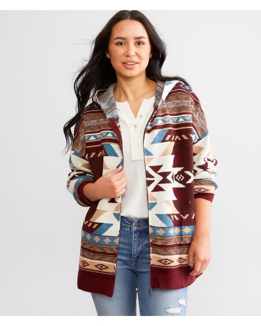 Wrangler Aztec Hooded Cardigan Sweater in Brown | Lyst