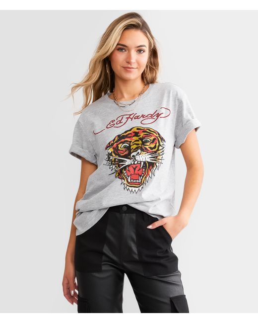Ed Hardy White Rhinestone Tiger T-shirt