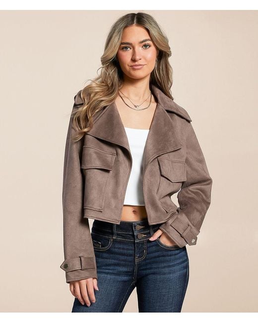 Open SZN Natural Faux Suede Cropped Jacket