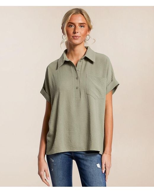 Daytrip Green Collared Henley Blouse