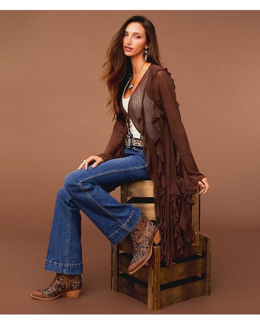 Sterling & Stitch Blue Ruffle Mesh Duster Cardigan