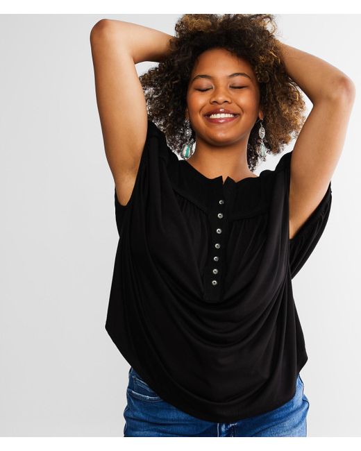 BKE Raw Edge Henley Tank Top in Black Lyst