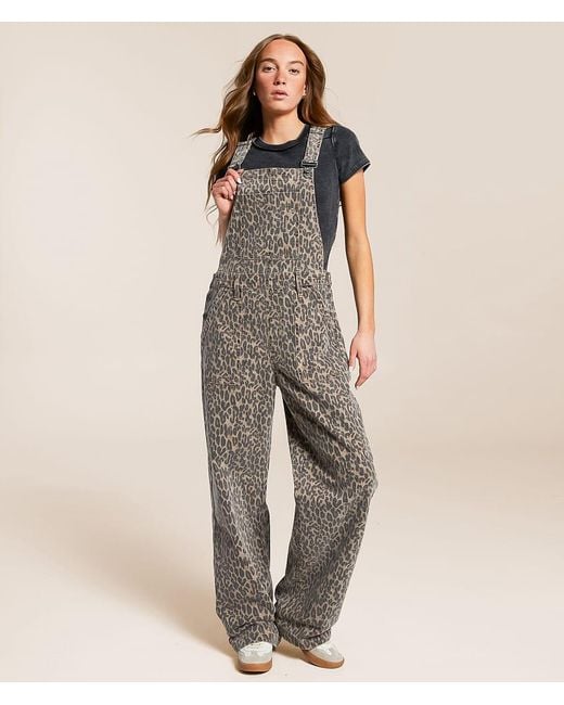 Hidden Jeans Natural Dylan Cheetah Baggy Denim Overalls