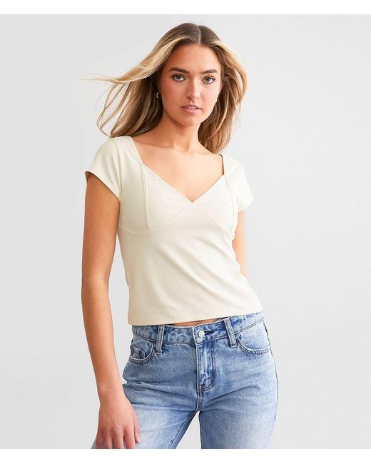 Willow & Root Blue Fitted V-Neck Cropped Top