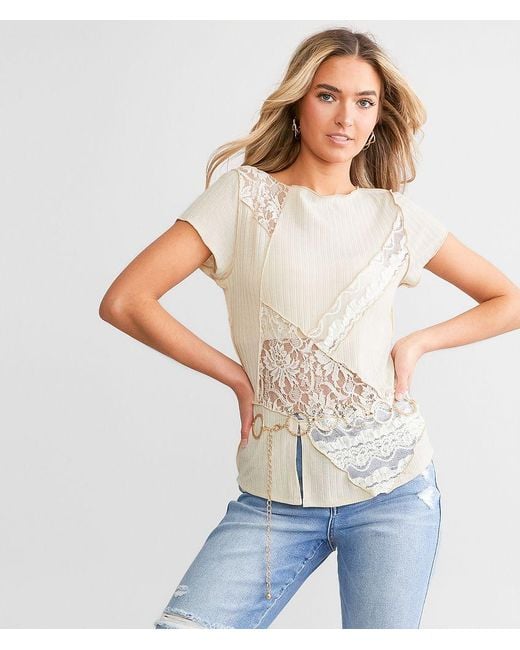 Willow & Root White Pieced Lace Top