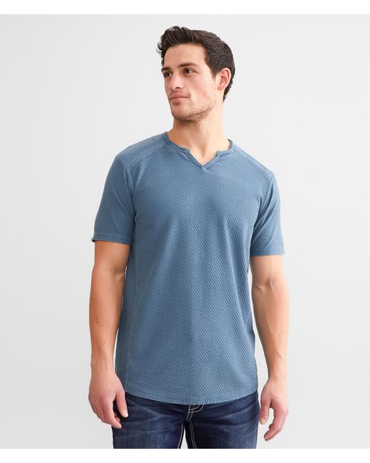 Buckle Black Blue Textured Notch Neck T-shirt for men