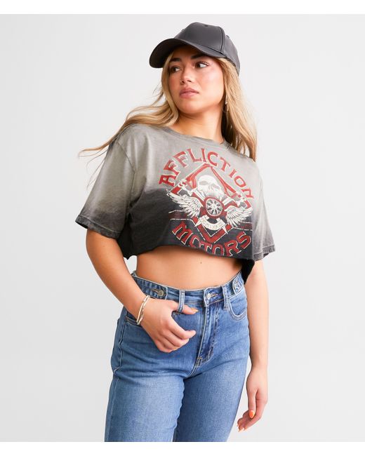 Affliction Gray American Customs Full Moon Cropped T-shirt