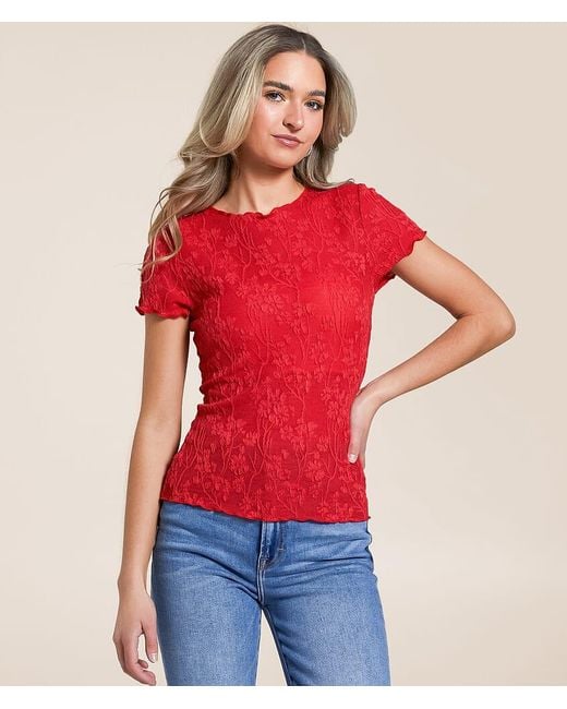 Willow & Root Red Floral Jacquard Top