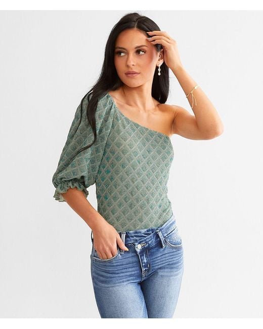 Willow & Root Green Metallic Jacquard Top