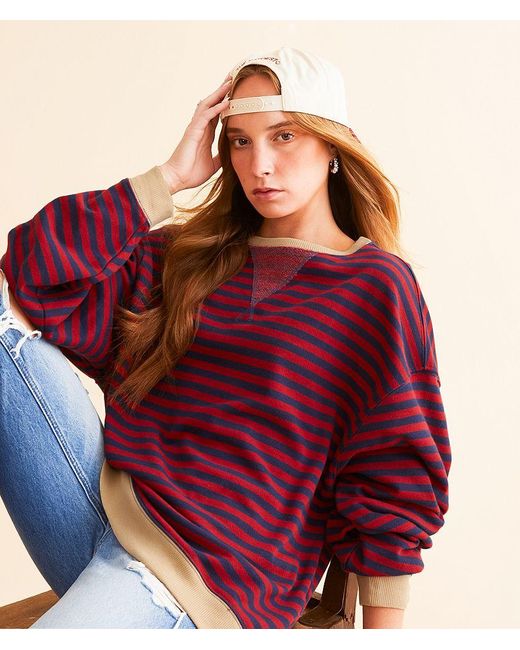 Free People Red Striped Pullover