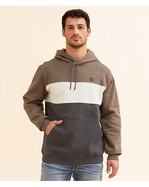Hurley Brown Slub Color Block Hooded Sweatshirt for men