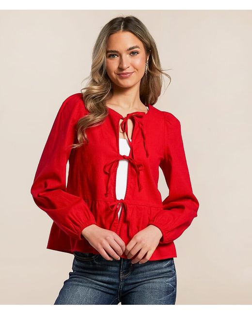 Willow & Root Red Front Tie Peplum Top