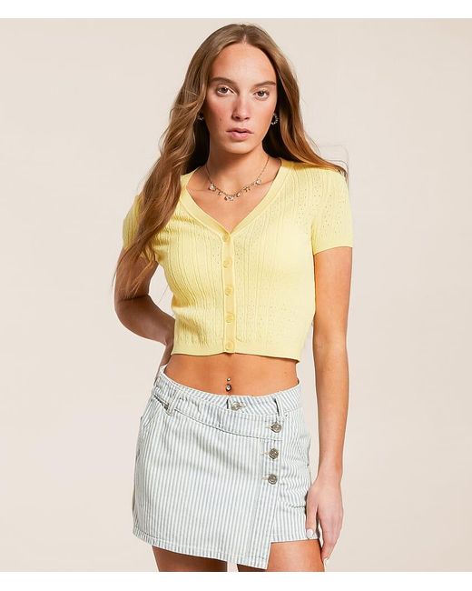 Free People Yellow Cassie Cropped Cardigan Sweater