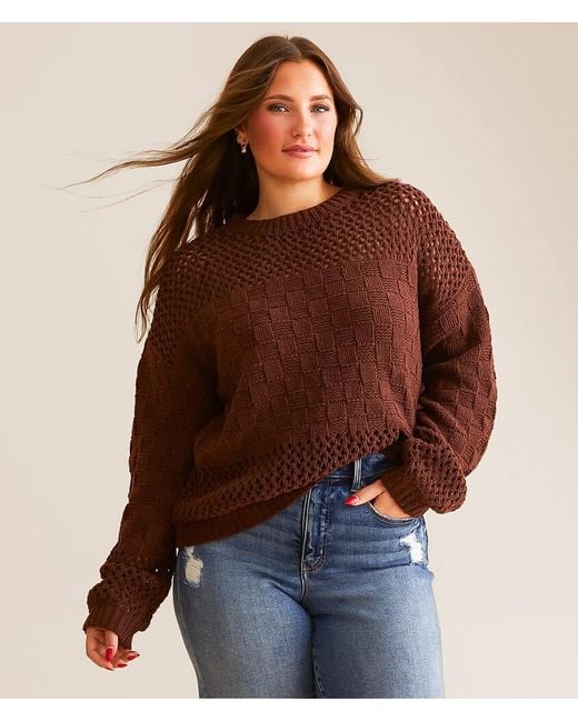 Daytrip Brown Chenille Checkered Sweater