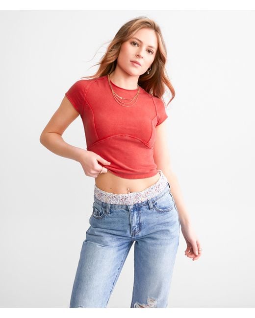 Free People Red Protagonist Cropped T-shirt