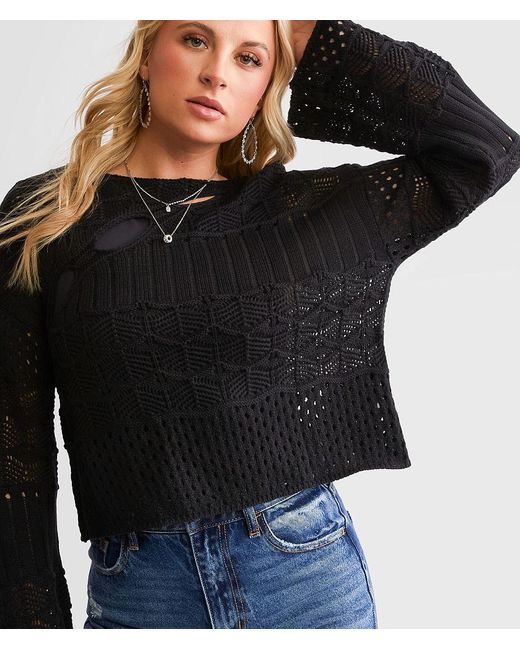 Willow & Root Black Mixed Stitch Cropped Sweater