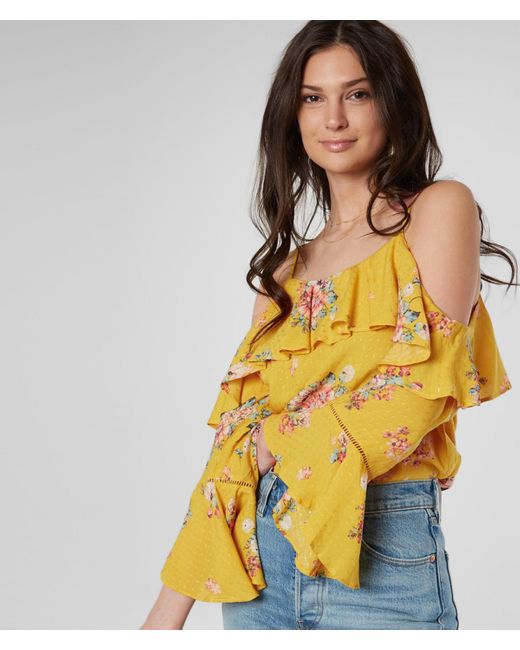 Miss Me Floral Cold Shoulder Top, Floral Pattern in Yellow | Lyst